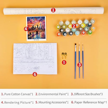 TUMOVO Brooklyn Bridge Sunset Paint by Numbers Kit for Adults - color: Artwork-08