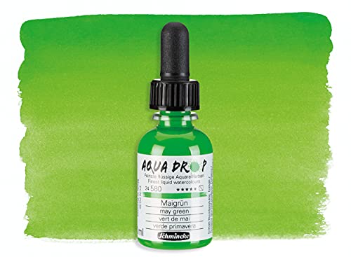 Schmincke - AQUA DROP, liquid, pigment-based watercolour, may green in 30 ml pipette bottle, 24580034, for watercolorpainting, urban sketching, calligraphy, handlettering, lightfast - color: 580 may green
