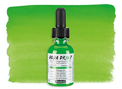 Schmincke - AQUA DROP, liquid, pigment-based watercolour, may green in 30 ml pipette bottle, 24580034, for watercolorpainting, urban sketching, calligraphy, handlettering, lightfast - color: 580 may green