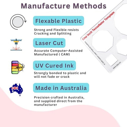 One Inch Tessellator Template, Geometric Stencil for Tessellation Drawing | Australian Designed and Made; Triangle; Square; Hexagon; Octagon and Dodecagon Shapes; PETG Craft and Drawing Template