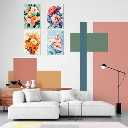obterie 4 Pack Framed Paint by Numbers Kit for Adults Beginner Canvas Painting by Numbers for Adults Flowers Easy Adult Paint by Number Kits with Frame Flower Watercolor Painting by Number 8x12 Inch - color: YFb0104