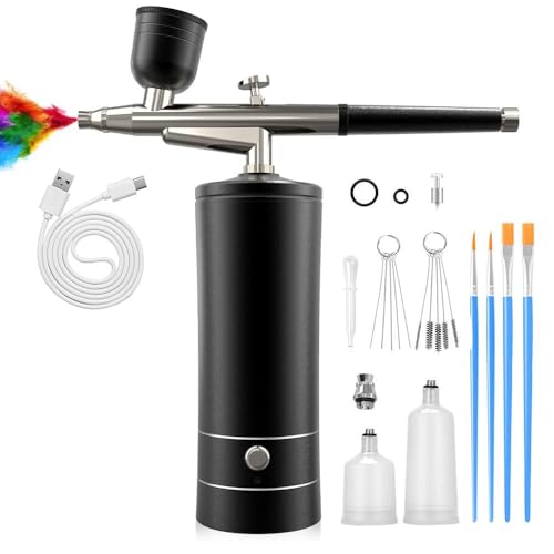 Airbrush Kit with Compressor, Bornbyme Airbrush for Nails Paint Sprayer DIY Air Brush Spray Gun for Painting, Ombre Nails, Makeup, Cake Baking, Barber and Tattoo, Black - color: Black-1