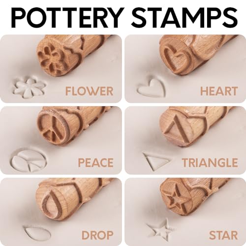 Byllstore Extra Large Clay Texture Rollers with Pottery Stamps | 3 Texture Rollers | 6 Clay Stamps | 3-Pack (9" x 1.2", 3 Pack) - color: 3 Pack | 9" x 1.2" | Fish Scale, Moroccan & Honeycomb