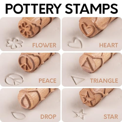 Byllstore Extra Large Clay Texture Rollers with Pottery Stamps | 3 Texture Rollers | 6 Clay Stamps | 3-Pack (9" x 1.2", 3 Pack) - color: 3 Pack | 9" x 1.2" | Fish Scale, Moroccan & Honeycomb