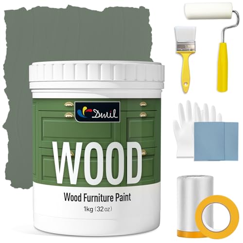 DWIL Matte Finish Furniture Paint - 32 Oz Wood Paint for Cabinets, Doors, Tables, and Dressers Refinishing - Water-Based, Non-Toxic & Odorless, Easy to Apply(Cardamom Green)-With Tools - color: Cardamom Green, size: 32 Ounce (Pack of 1)