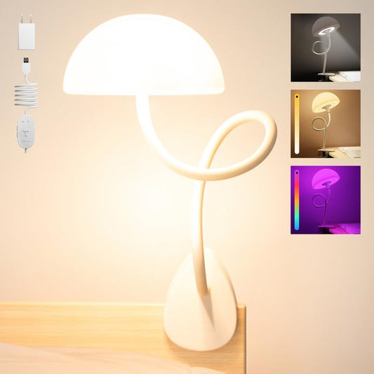 Shroommate Clip On Light for Dorm Room - 2.0 (White) | Bed Headboard Lamp, Bedside Table Lamp Dorm, College Dorm Room Essentials, Night Light Kids Nursery, MultiColor LEDs - color: White, size: Shroommate 2.0