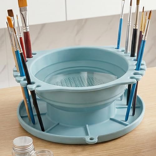 Collapsible Silicone Paint Brush Cleaner Basin Foldable Paintbrush Cleaning Container for Acrylic, Watercolor & Oil Painting (Blue, 15 * 12.2 * 6.5cm/5.91 * 4.8 * 2.56inches) - color: Blue