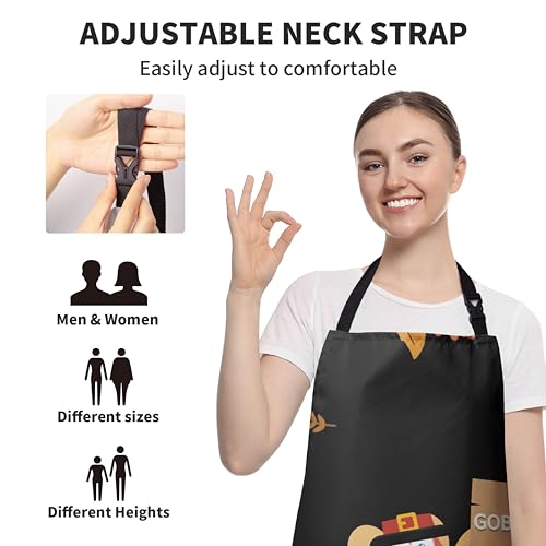 Funny Thanksgiving Aprons for Adults Women Men Cartoon Turkey Apron with Pockets Adjustable Kitchen Chef Apron Black Cooking Apron for Cooking, Barbecue, Crafting, Sewing - color: Turkey-black