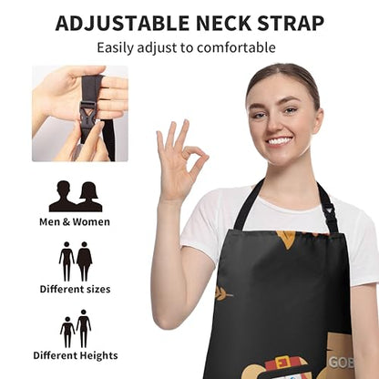 Funny Thanksgiving Aprons for Adults Women Men Cartoon Turkey Apron with Pockets Adjustable Kitchen Chef Apron Black Cooking Apron for Cooking, Barbecue, Crafting, Sewing - color: Turkey-black