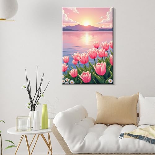 ATDMS Flowers Paint by Numbers Kit for Adults with Frame 8x12 Inch - color: Tulips 267