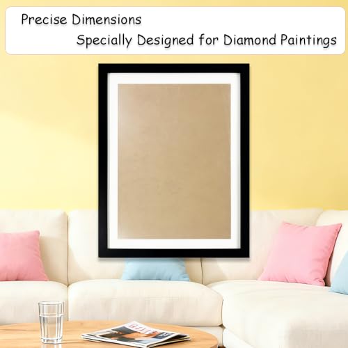 Muzagroo Art Premium Diamond Art Frame for 12x16in Canvas Diamond Painting Frame with White Mat Border Shatter-Resistant Plexiglass Frame for Diamond Painting Ready to Hang (1P) - color: Frame