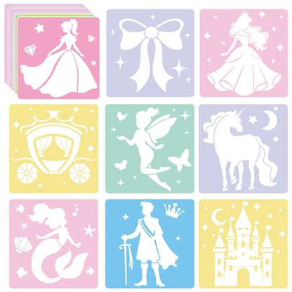 36Pcs Princess Drawing Stencils for Kids 8 Inch Reusable Fairy Sidewalk Chalk Stencil Large Fairytale Castle Stencils Princess Theme Primary Shape Template for Kids Toddlers Drawing Wall Home - style: Fairytale