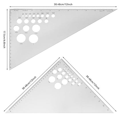 2 Pcs Aluminum Calibrated Drafting Triangle 12 Inch Engineering Scale 30/60 & 45/90 Degrees Triangle Ruler for Drafting, Design, Woodworking, Office Supplies, and Architecture