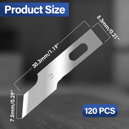 120 Pack Hobby Knife Blades, #12 High Carbon Steel Replacement Blades for Craft & Art, Standard Sharpness Craft Knife Refills for Paper, Fabric & Thin Plastic - style: #12