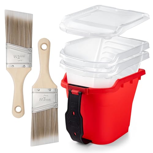 Mister Rui Paint Brushes Paint Cup with Hand Held Paint Bucket Liner & Lid | 2 Inch Paint Brush with Paint Pail Set, Paint Cup with Handle for Smooth Finish, Wall, Furniture, Trim - size: 1PCS, 2" Short, Red Paint Cup