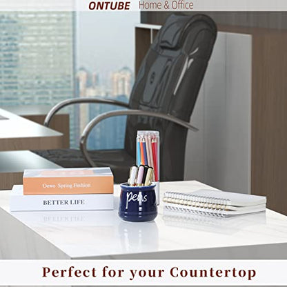 ONTUBE Porcelain Pens Holder Stand ,Ceramic Pencils Holder (Navy) | Porcelain, ceramic, pen & pencil holder, sturdy, easy-clean, non-slip, compact, elegant, durable, versatile, white, modern - color: Navy