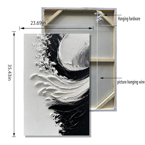NANKAI Art Hand-painted thick textured white and black minimalist oil painting home wall art Deco 36x24 inches - color: NKHB153