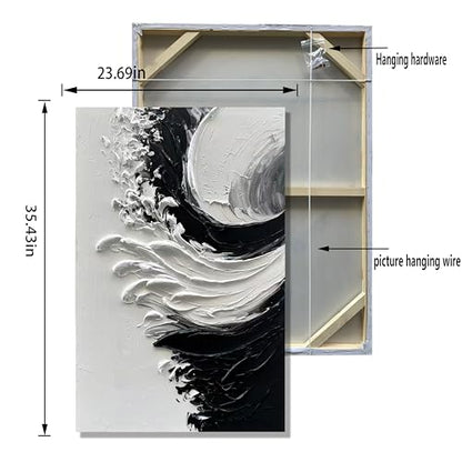 NANKAI Art Hand-painted thick textured white and black minimalist oil painting home wall art Deco 36x24 inches - color: NKHB153