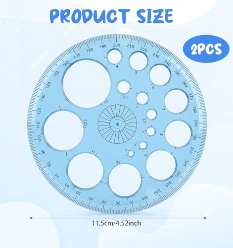 2Pcs Circle Stencils, Circle Template for Drawing Multi-Function Geometric | for School, Office, Drafting, Design Supplies