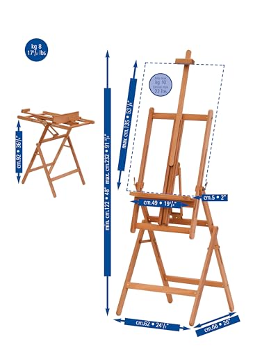 Mabef M33 Studio Easel, Oiled Beech Wood Adjustable Indoor Easel Convertible to Painting Table, Supports Oil, Acrylic, Watercolour, Pastel - style: Adjustable,Compact