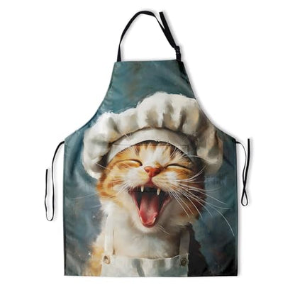 Art Apron with Pocket for Women Men | Kitchen Aprons Chef Apron for Cooking Baking BBQ Painting Gardening - color: Chef Cat