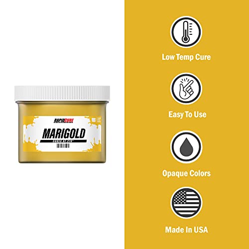 Rapid Cure Marigold Plastisol Ink - Screen Printing Ink, Pint | Cures At 270°F Vs. Standard 320°F For Faster Turnaround - Bold Opaque Color, Non-Phthalate, CPSIA Safe, USA Made - Marigold - color: Marigold, size: 16 fl oz