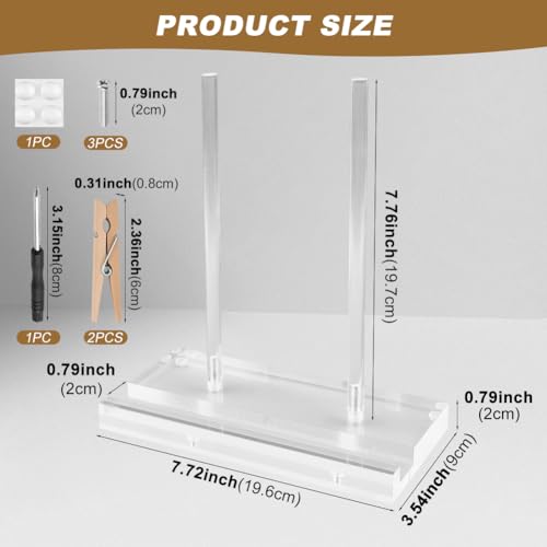 Acrylic Plate Stand with 2 Wooden Clips, Tabletop Art Display Stand, Clear Picture Stand for Book, Plate, Picture, Frame(COLOR:Clear)