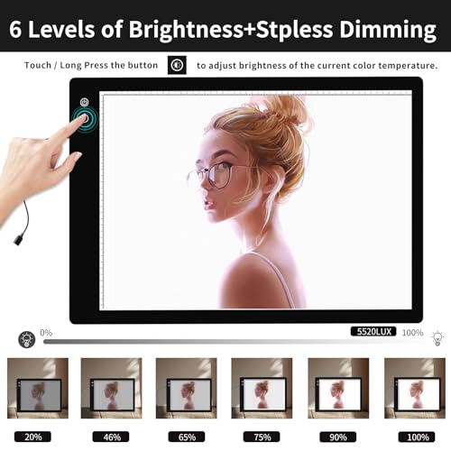 YINGWOND Rechargeable A2 Light Pad, Wireless Battery Powered Artist Tracing Light Box, 3 Colors/6-Level/Stepless Adjusted Brightness Large Light Board for Diamond Painting, Cricut Weeding Vinyl, Art - style: Rechargeable-A2