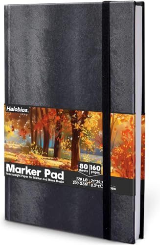 Halobios Square Sketchbook for Drawing, 120 lb/200 GSM A4 Mixed Media Sketchbook, 80 Sheets/160 Pages Portable Marker Drawing Paper Sketch Book for Alcohol Markers, Artists, Beginners（8.3”x11.7”） - size: 8.3"*11.7"