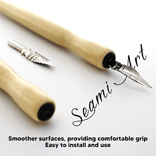 Estink Nib Pen Holder Set, Pack of 10 Comfortable Grip Smoother Wooden Comic Pen Nib Holder Calligraphy Dip Pen Nib Holder Set for Art Painting English Calligraphy Practice (Original Wood Color) - color: Original Wood Color