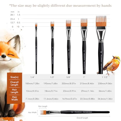 Fuumuui Grainer Brush Set–5pcs Professional Flat Comb Brushes for Unique Texture Painting Perfect for Artists Acrylic, Watercolor and Oil - style: Flat