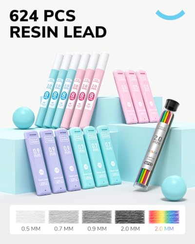 Four Candies 36PCS Mechanical Pencil Set with 624 Lead Refills (Light Blue) - color: Light Blue