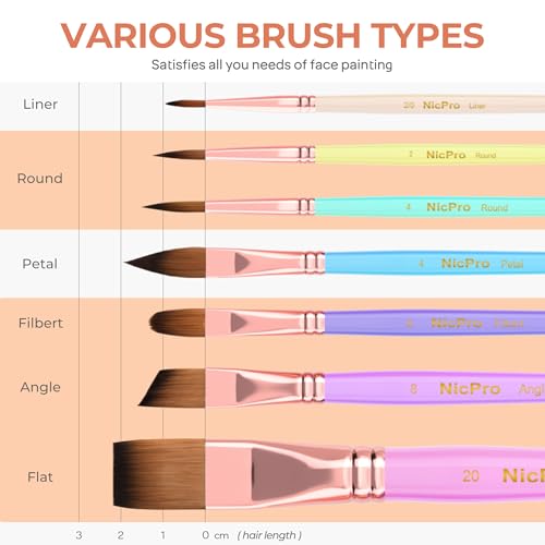 Nicpro 7pcs Face Paint Brush Set,Aesthetic Pastel Face & Body Paint Brushes - color: Pastel