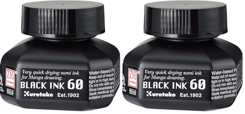 Zig Kuretake Manga Ink ZIGCARTOONISTBLACKINK21.9 fl oz (6060 ml) CNCE104-6 (Pack of 2) - size: 2 fl oz (Pack of 2)