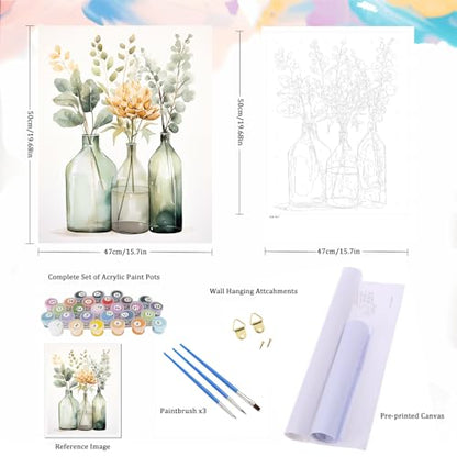 Natuyalo Paint by Numbers Kit for Adults - Flowers in Bottle DIY Adult Paint by Number Kits Acrylic Canvas Painting for Adults Beginners Kids Art Crafts Without Frame, 16x20 Inch - color: ART-07