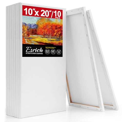 ESRICH Long Canvas for Painting 10x20 Inch, 10Pack Stretched Canvas for Painting, Primed Acid-Free Cotton Rectangular Blank Canvases, Art Paint Canvases for Oil,Watercolor,Acrylic Paint,Gouache - size: 10x20in-10Pack