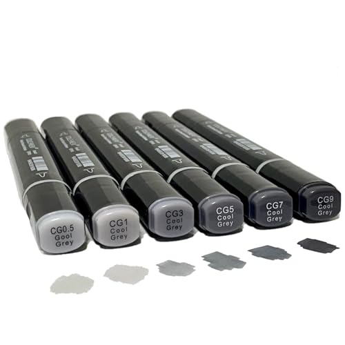 6 Pack Grey Gray Alcohol Markers,Double Tipped Soft Brush&Chisel Art Marker - color: Grey