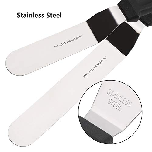 Angled Icing Spatula, Stainless Steel Offset Spatula, Cake Spatula Set of 2 Black 6, 8 inch Blade - color: Black