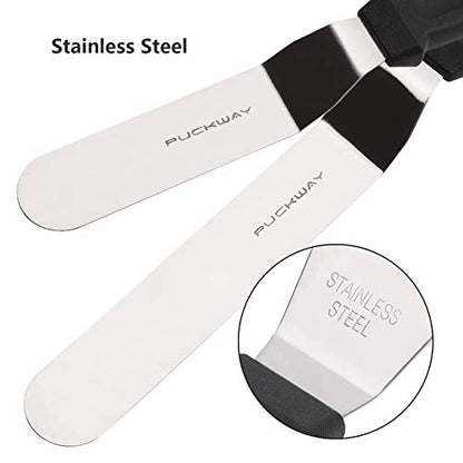 Angled Icing Spatula, Stainless Steel Offset Spatula, Cake Spatula Set of 2 Black 6, 8 inch Blade - color: Black