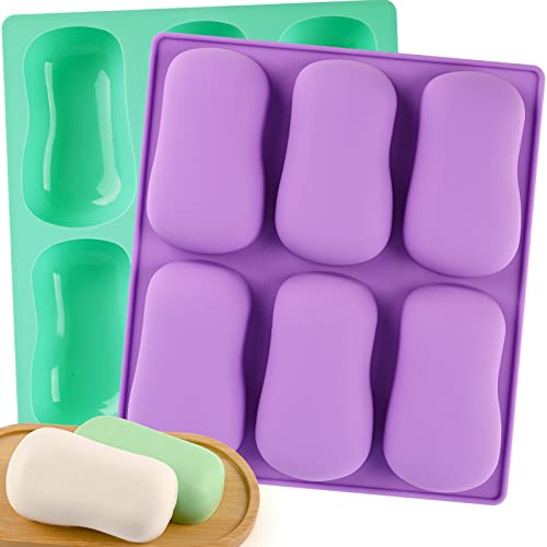 Sakolla 2 Pack 6 Cavity DIY Silicone Soap Molds Classical Handmade Silicone Molds for Bath Bombs, Craft Soap Making Supplies - color: Oval/Green & Purple