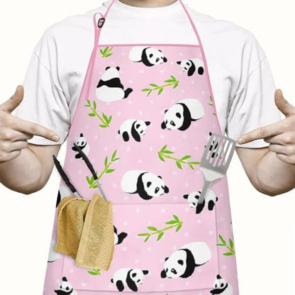 Apron with 2 Pockets,Kitchen Chef Artist Aprons for Cooking Gardening Baking Painting, Waterproof Apron 33" x 27" - color: Panda