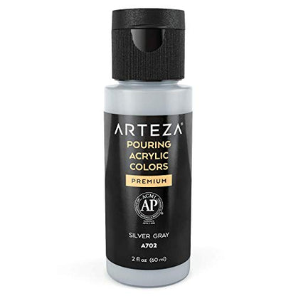 ARTEZA Acrylic Pouring Paint - 2oz Silver Gray High Flow, No Mixing Needed, For Canvas, Glass, Paper, Wood, Tile, Stones - color: Silver Gray, size: 2 Fl Oz (Pack of 1)