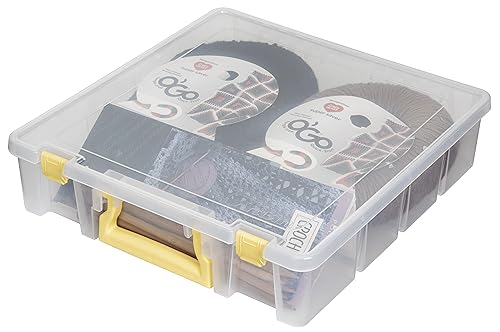 ArtBin Super Satchel 1-Compartment Craft Storage Box, Yellow Latches | One Open Compartment, 15.2 x 8 x 6.2 Inches, Secure Latches, Stackable, Clear Durable Polypropylene - color: Yellow, size: 1 Pack