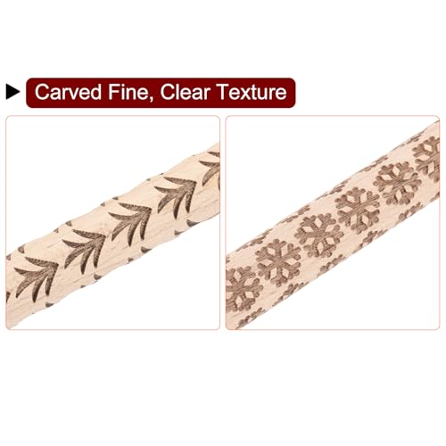 HARFINGTON 2pcs Wood Clay Roller 4"Snowflake Grass Pattern Rolling Pins Pottery Tools Wood Grain Texture Rollers for Clay Baking Dough Playdough DIY - style: Snowflake + Grass
