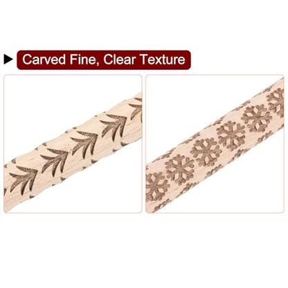 HARFINGTON 2pcs Wood Clay Roller 4"Snowflake Grass Pattern Rolling Pins Pottery Tools Wood Grain Texture Rollers for Clay Baking Dough Playdough DIY - style: Snowflake + Grass