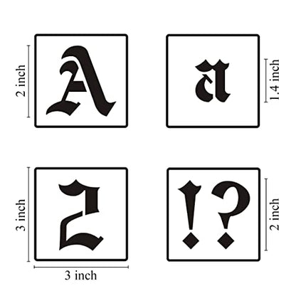 2 Inch Alphabet Letter Stencils for Painting - 70 Pack Old English Letter Stencil Templates with Numbers and Signs for Painting on Wood, Reusable Letters Stencils for Chalkboard Wood Signs & Wall Art - size: 2 Inch