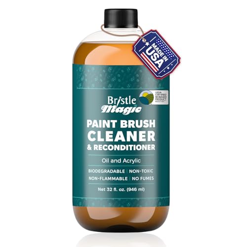 Paint Brush Cleaner and Reconditioner Perfect Acrylic, Watercolor, Spray Paint and Oil Brush Cleaner Biodegradable, Non-Flammable Washable Sustainable Cleaning Solution (32 Fl Oz) - size: 32 Fl Oz (Pack of 1)