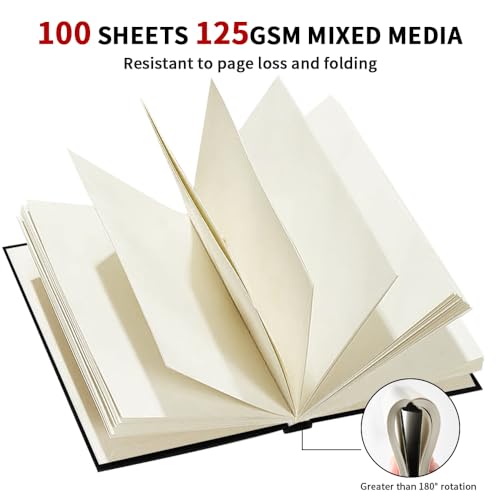 4x6" Mixed Media Sketchbook for Drawing,Hardcover Mix Media Art Sketchbook | 125GSM,100Sheets/200Pages, Hardcover Art Sketchbook for Dry Media,Painting,Drawing,Junk Journal Supplies - color: 6x4in-Black
