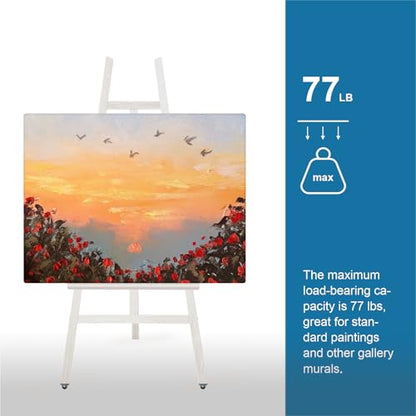 A-Frame Wooden Display Easel, Lyre Beechwood Studio Easel Stand, White | Adjustable Holding Canvas Up to 90", Inclinable Artist Floor Painting Easel for Artwork Painting - color: White