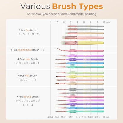 Nicpro 21PCS Fine Detail Paint Brush, Miniature Paint Brushes Drybrush Set - size: 21 PCS